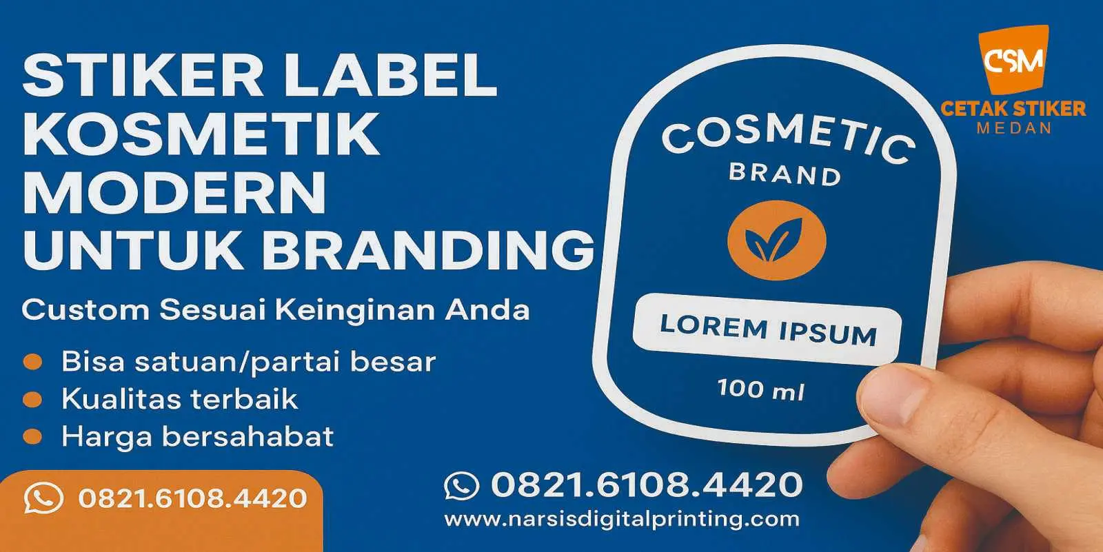 Stiker label kosmetik modern untuk branding