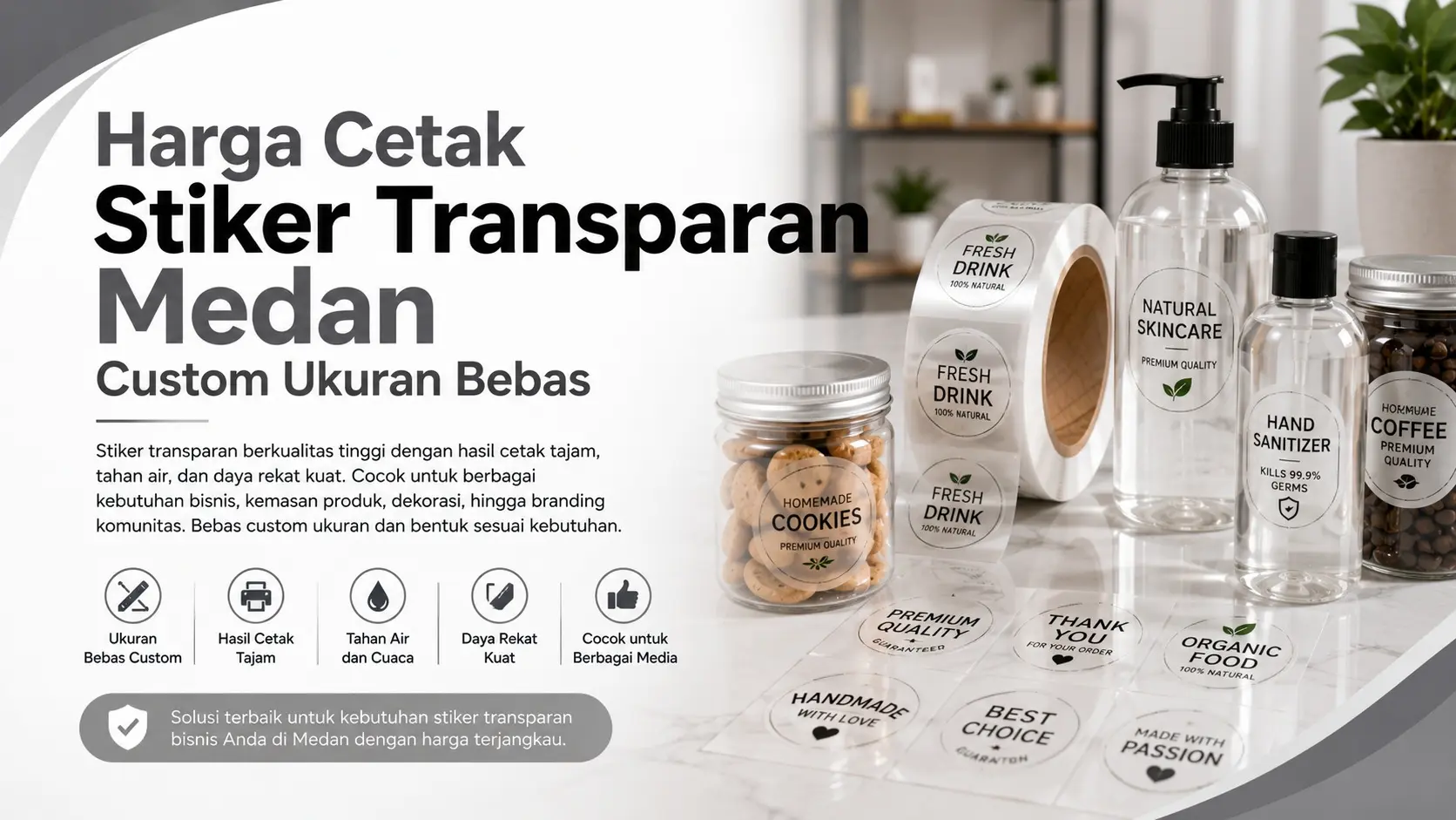 Harga Cetak Stiker Transparan Medan Custom Ukuran Bebas