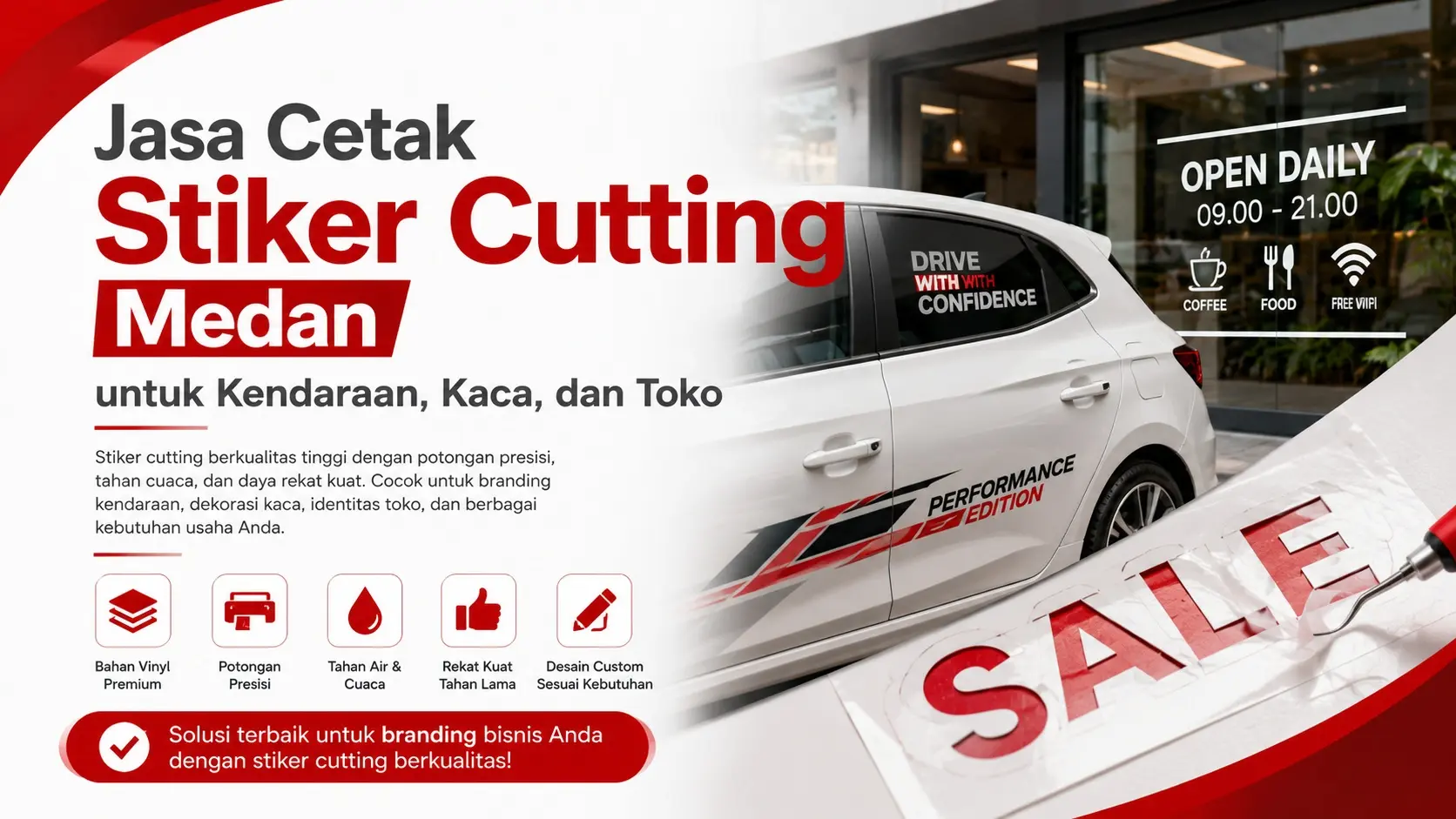 Jasa Cetak Stiker Cutting Medan untuk Kendaraan, Kaca, dan Toko