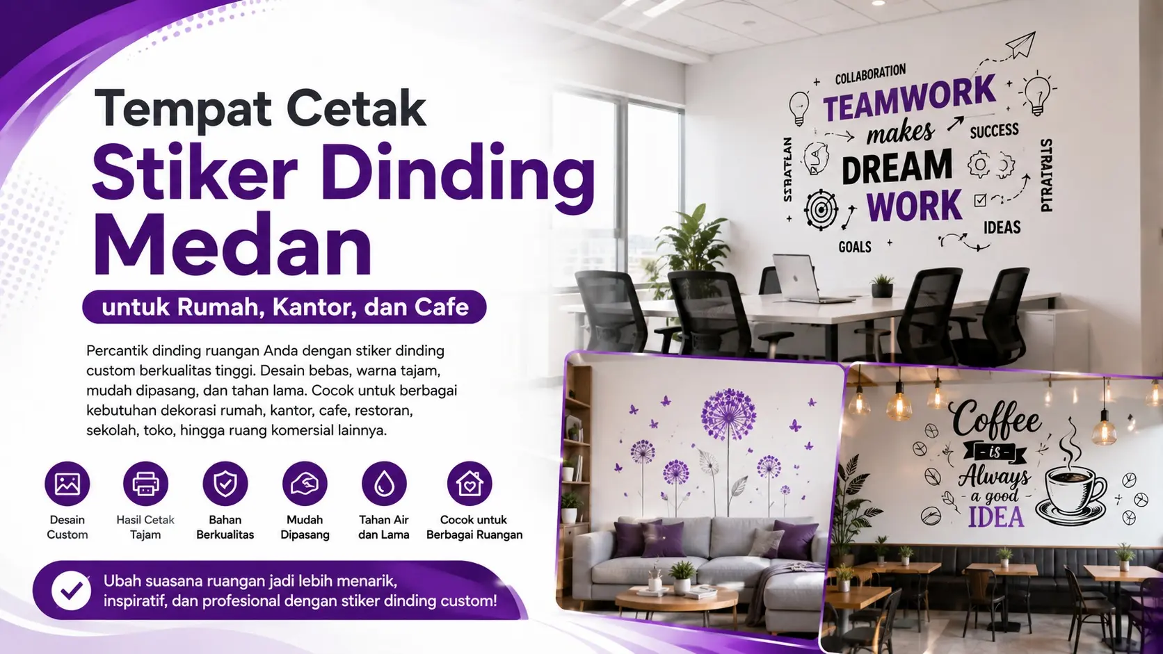 Tempat Cetak Stiker Dinding Medan untuk Rumah, Kantor, dan Cafe