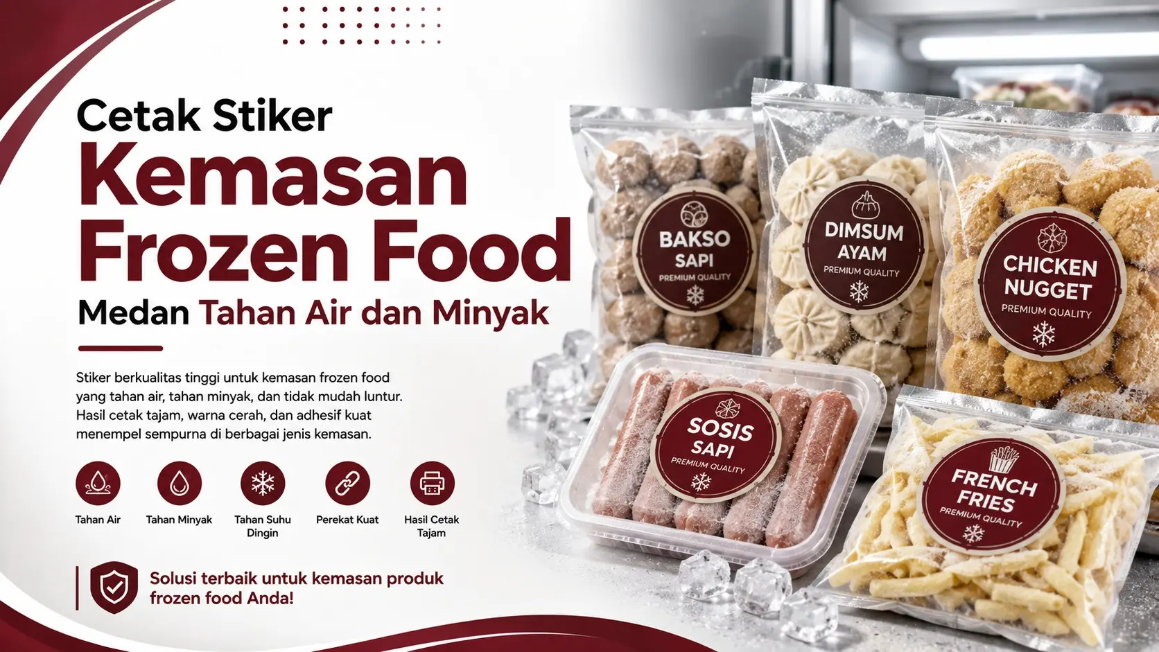 Cetak Stiker Kemasan Frozen Food Medan Tahan Air dan Minyak