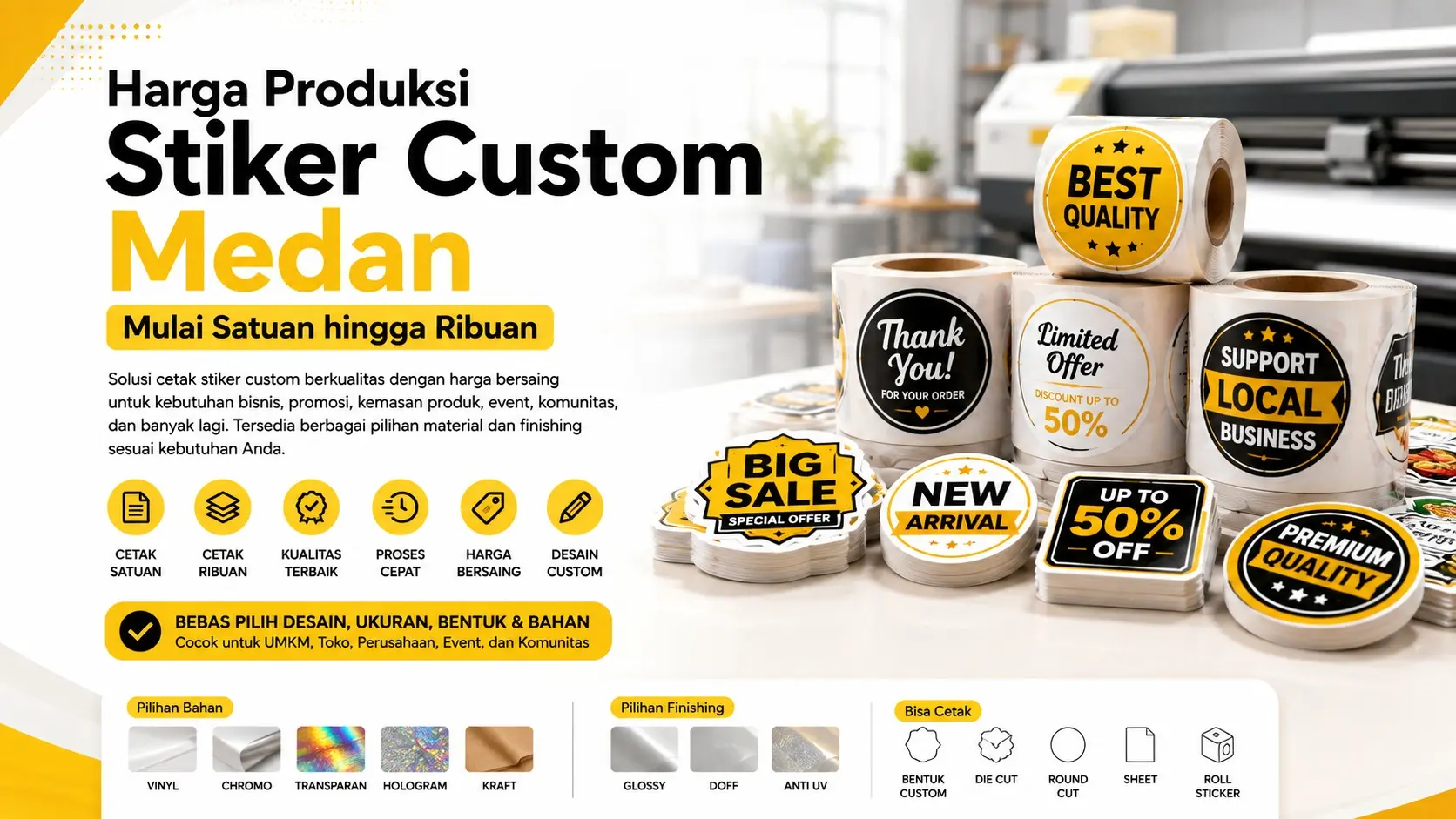 Harga Produksi Stiker Custom Medan Mulai Satuan hingga Ribuan