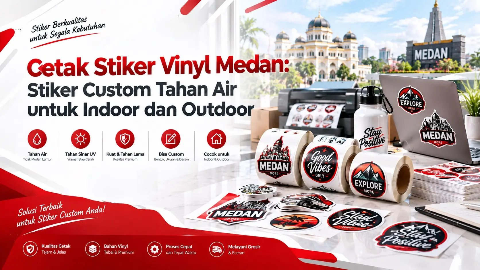 Cetak Stiker Vinyl Medan Stiker Custom Tahan Air untuk Indoor dan Outdoor
